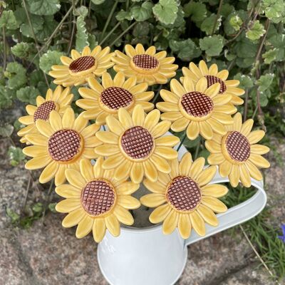 Fiore di girasole in ceramica, paletto per piante