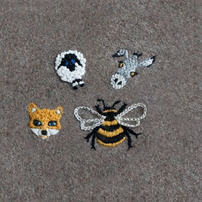 SOS Small Hole Animal Embroidery & Repair Kit, to repair holes, tears, stains and creatively personalize all your clothes and textiles. Threads and designs included. For young and old!