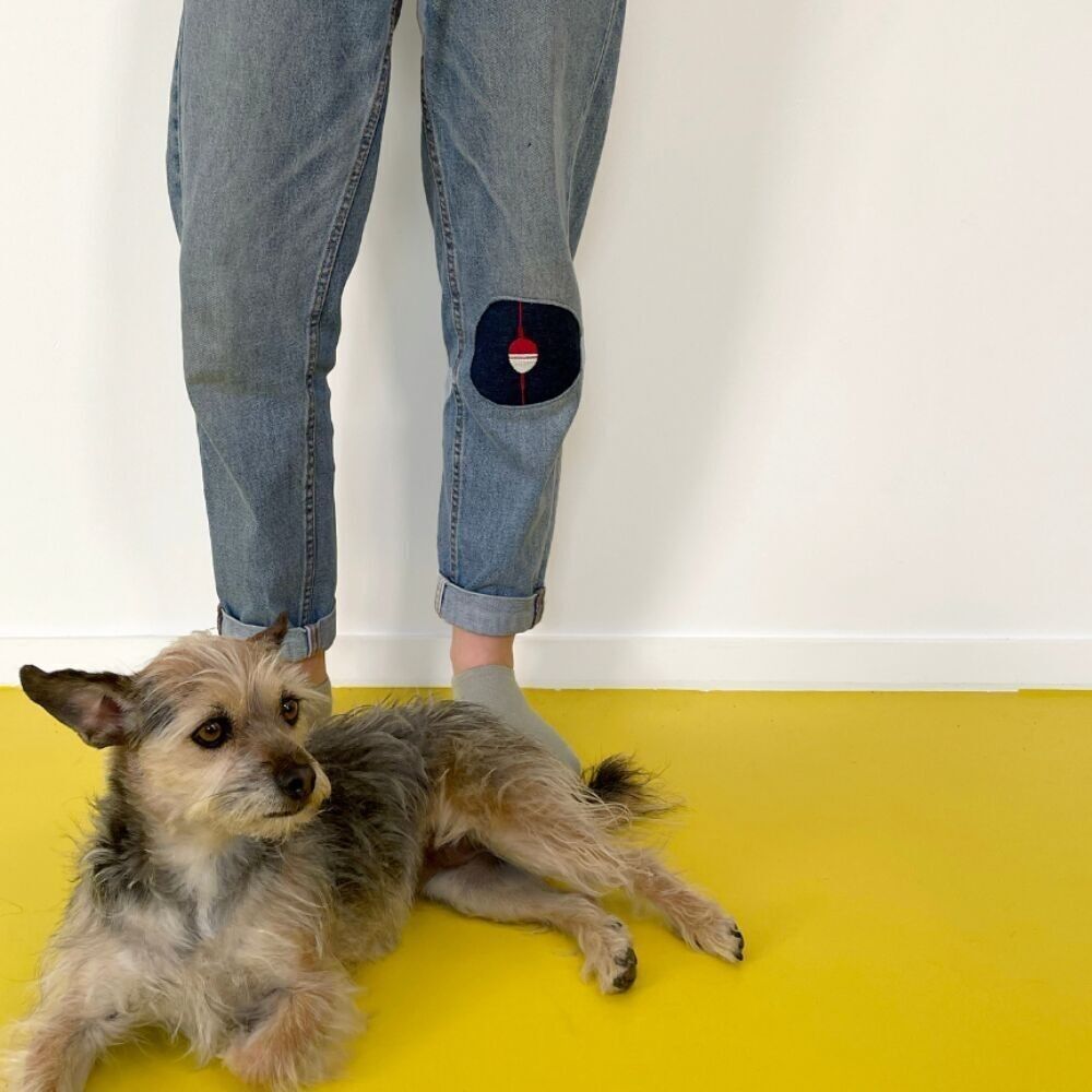 Kit speciale per ricamo e riparazione jeans SOS Big Hole Fish, per riparare facilmente ginocchia bucate e usurate e dare un nuovo look ai tuoi jeans o a quelli dei tuoi bambini! Fili e disegni inclusi.