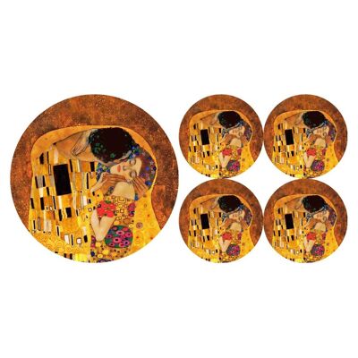 Klimt The Kiss Set Sous-Assiette + Dessous De Verre En Feutre Bertoni