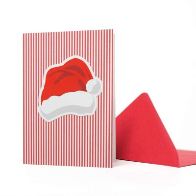 Biglietto con adesivo in vinile con cappelli di Babbo Natale – biglietto di auguri con adesivo in vinile rimovibile, biglietto e regalo in uno