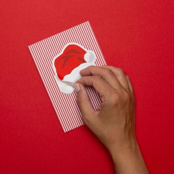 Carte avec autocollant en vinyle chapeaux de Père Noël - carte de vœux comprenant un autocollant en vinyle amovible, une carte et un cadeau en un 2