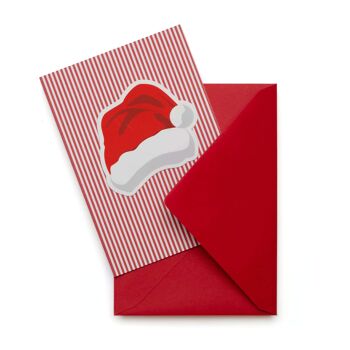 Carte avec autocollant en vinyle chapeaux de Père Noël - carte de vœux comprenant un autocollant en vinyle amovible, une carte et un cadeau en un 3