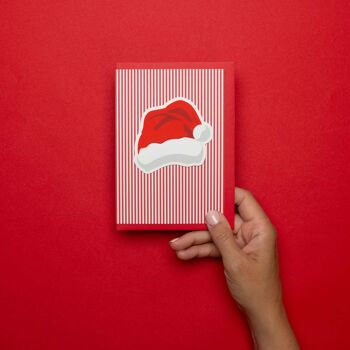 Carte avec autocollant en vinyle chapeaux de Père Noël - carte de vœux comprenant un autocollant en vinyle amovible, une carte et un cadeau en un 4