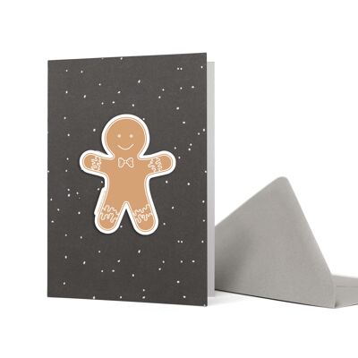 Card with gingerbread man vinyl sticker - greeting card including removable vinyl sticker, card and gift in one