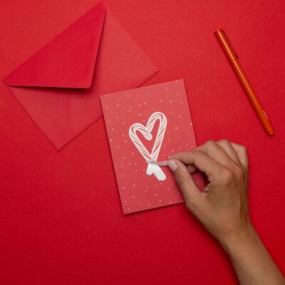 Tarjeta con pegatina de vinilo de bastones de caramelo: tarjeta de felicitación que incluye pegatina de vinilo extraíble, tarjeta y regalo en uno