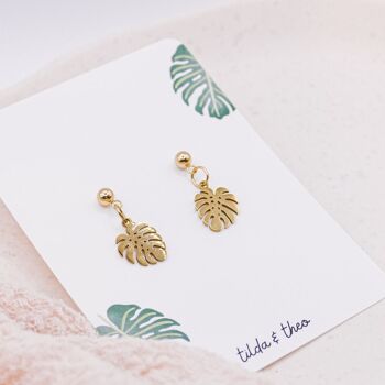 Boucles d'oreilles Monstera en acier inoxydable/sterling - boucles d'oreilles légères feuille plante 5