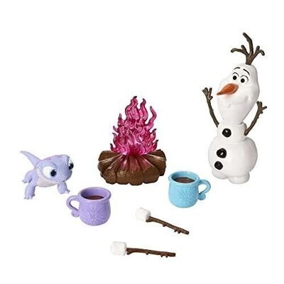 Mattel - HLW62 - Disney - Frozen 2 - Cofanetto cacao e marshmallow con figurine Olaf e Bruni e 5 accessori per falò, giocattolo per bambini, dai 3 anni in su