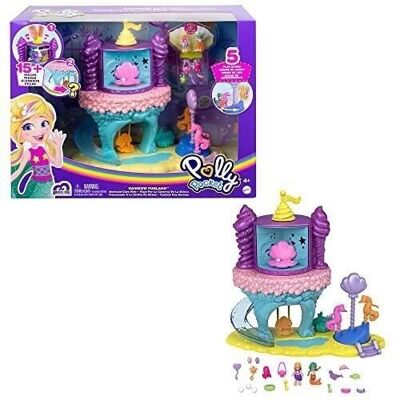 Mattel - GYK42 - Polly Pocket Pollyville - Caja El mundo de las sirenas con minifiguras de Polly y la sirena, 15 accesorios sorpresa, juguete para niños