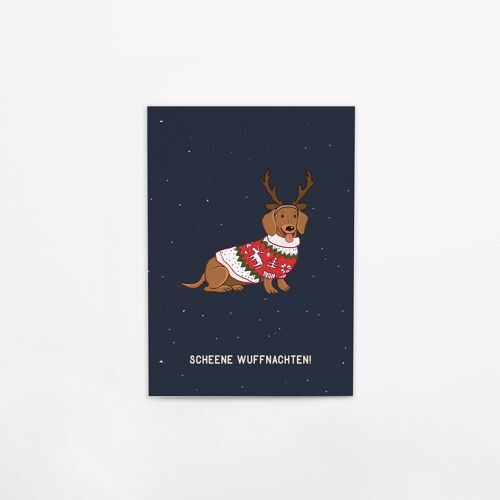 Postkarte aus dicker Bierdeckelpappe “Dackelweihnachten”