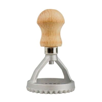 Ravioli cutter/stamp - Round - 5.8 cm - Aluminum - wooden handle - Made in Italy