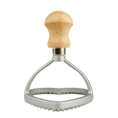 Coupe-raviolis/tampon - Coeur - 8,5 cm - Aluminium - manche en bois - Fabriqué en Italie