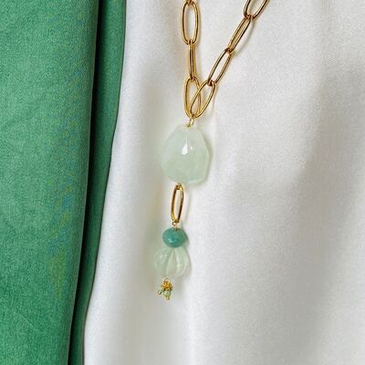 Sautoir Opportune, aigue marine, fluorite & agate verte (SCHOP11)