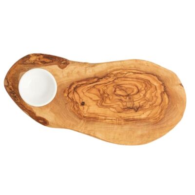 Borrelplank met schotel - Tapasplank - Olijfhout - 35x14x1.8 cm- Handgemaakt in Italië - Serveerplank - Kaasplank