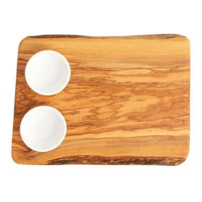 Tabla de bebidas con 2 platos - Tabla de tapas - Madera de olivo - 27x20x2,5 cm - Hecho a mano en Italia - Tabla de servir - Tabla de quesos