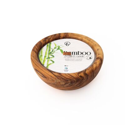 Bamboo Scented Candle in Olive Wood Pot
