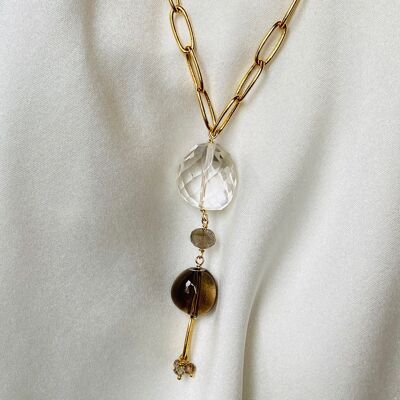 Ornela necklace, rock crystal, smoky quartz (SCHOP13)