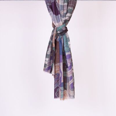ÉCHARPE - SHAWLS – SCARF made of pure virgin wool - paisley + checked pattern