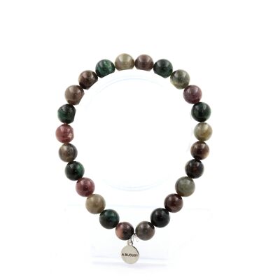 Bracciale con perline di rubino Mogok, Myanmar + smeraldo dello Zambia + zaffiro Mogok, Myanmar 8 mm. Fatto in Francia