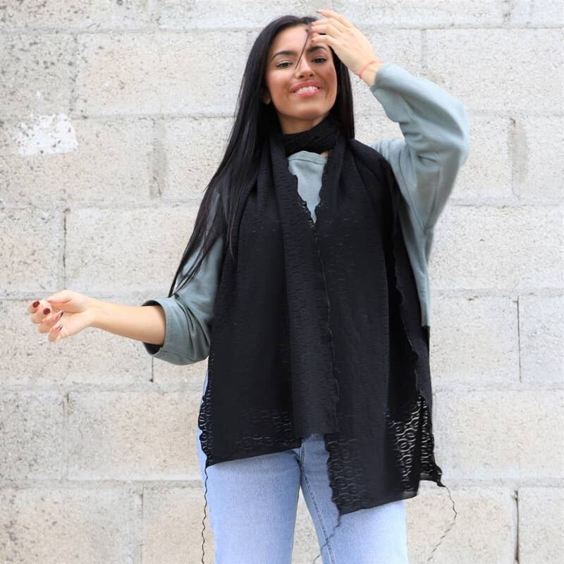 SC10 Sciarpa rettangolare in pizzo nero