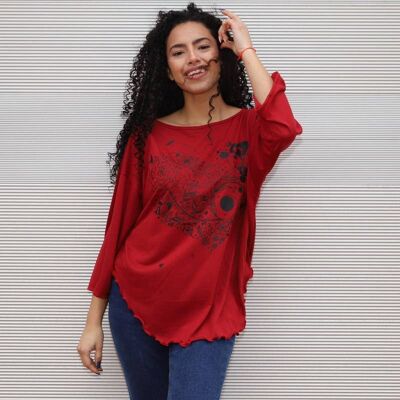 Ls732 T-shirt rosso scuro, vestibilità comoda, magliette in cotone