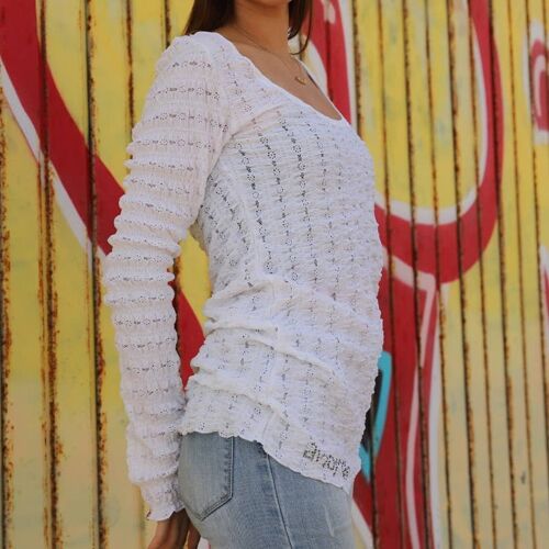 Ls718  Fine White Embossed Lace, Long-Sleeve Shirt