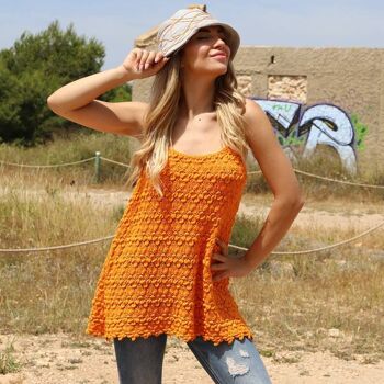 Top Capri Orange Soleil En Dentelle Macramé De Coton Naturel 2