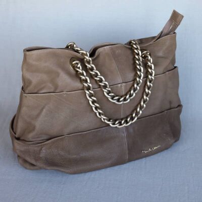Fabulous Dark Beige Leather Bag Made In Italy