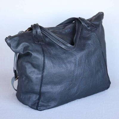 Large Bag In Black Leather With Shoulder Strap