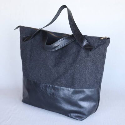 Large Leather And Fabric Tote Bag