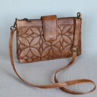 Small Taupe Leather Embroidered Shoulder Bag
