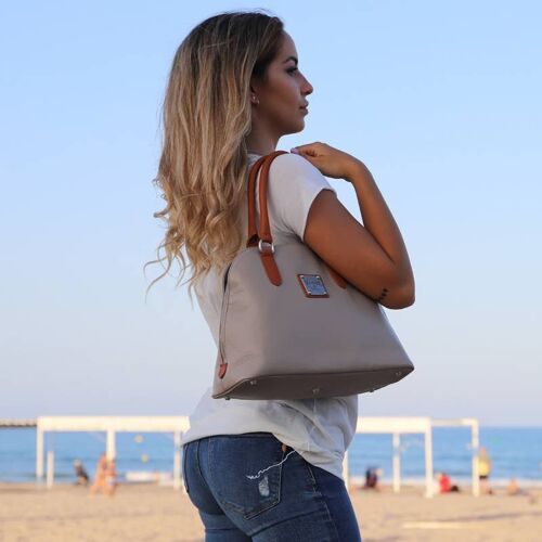 Taupe - Classic Leather Bags - Handles Bag - Shoulder Bags