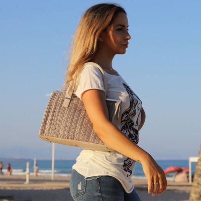 Gilda Bag - Borsa in pelle beige, borsetta, borsa tote di medie dimensioni