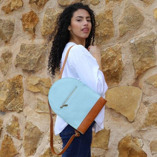 Light Blue - Tumbled-Effect Leather Bag - Backpack