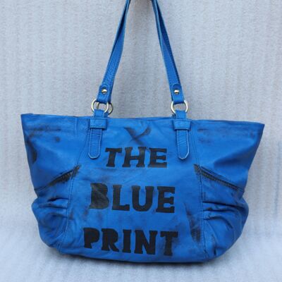 La borsa con stampa blu, borse in pelle, borsa con manici, borse tote