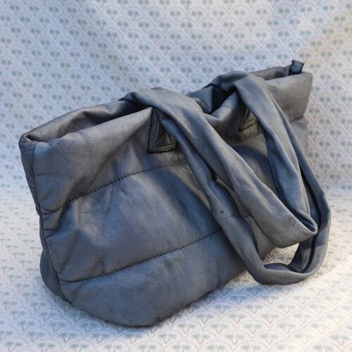 Grey Quilted Bag, Handles Bag, Leather Weekend Bags, Travel