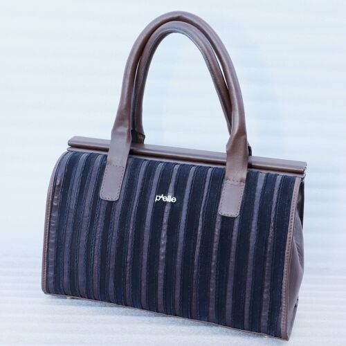 Dark Brown Bag - Decorative Suede Strips, Handles Bags, Tote