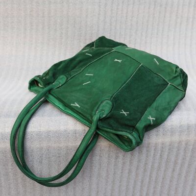 Large tote bag in green leather