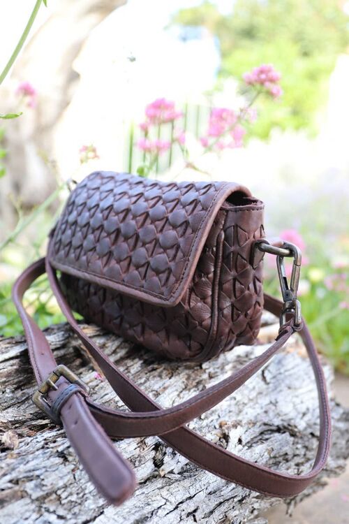 Brown Woven Leather Bag, Clutch Bags, Crossbody Bags, Small