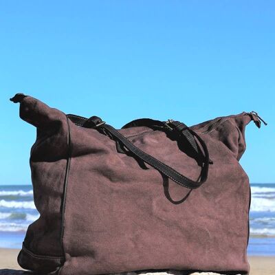 Vintage-Look Fabric Bag In Chocolate Color, Tote, Handbags