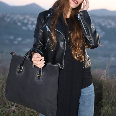 Garment Dyed Tote Bag - Black Suede Leather Bags