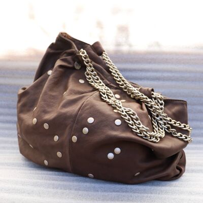 Smooth Studs - Embossed Leather Bags - Chain Handles
