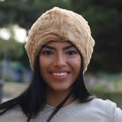 Wool beanie hat with embroidered fur