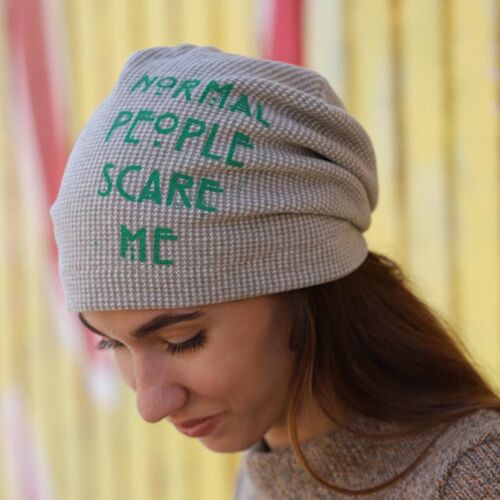 134 Normal people scare me Beanie Hats - ECO printed beanies