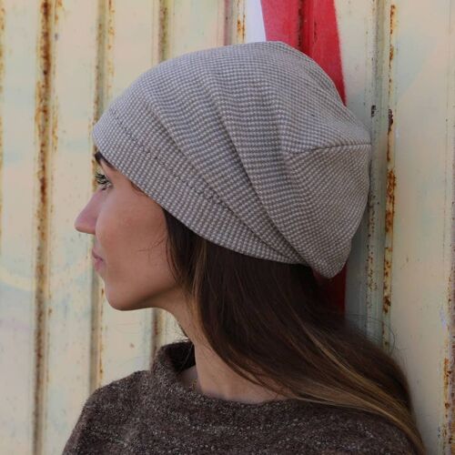 133 Soft Houndstooth Brushed Beanie Hat, Cotton Beanies