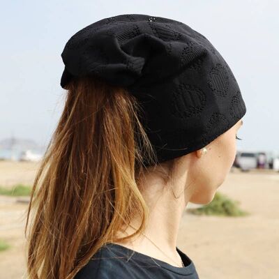 135 Ponytail Beanie Hat, motif cœur noir, Best-seller Chapeaux