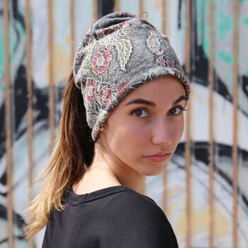 142 Flower Ponytail Beanie hat, Bonnets en coton, Jacquard Hat 3