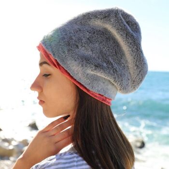 128 Bonnets Gris En Fausse Fourrure Doublés En Coton Rouille 3