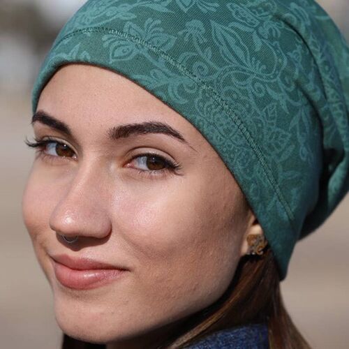 438 Green Beanie Hats, transparent all-over print Beanies