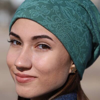 438 Green Beanie Hats, transparent all-over print Beanies